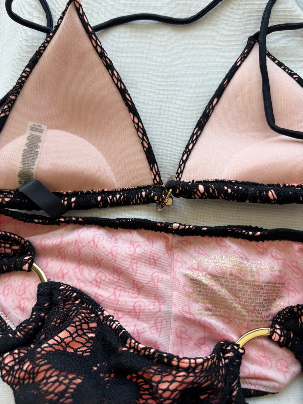 NEW Victoria’s Secret Black and pink Lace Overlay Pink Bikini swimsuit push up - Picture 3 of 4